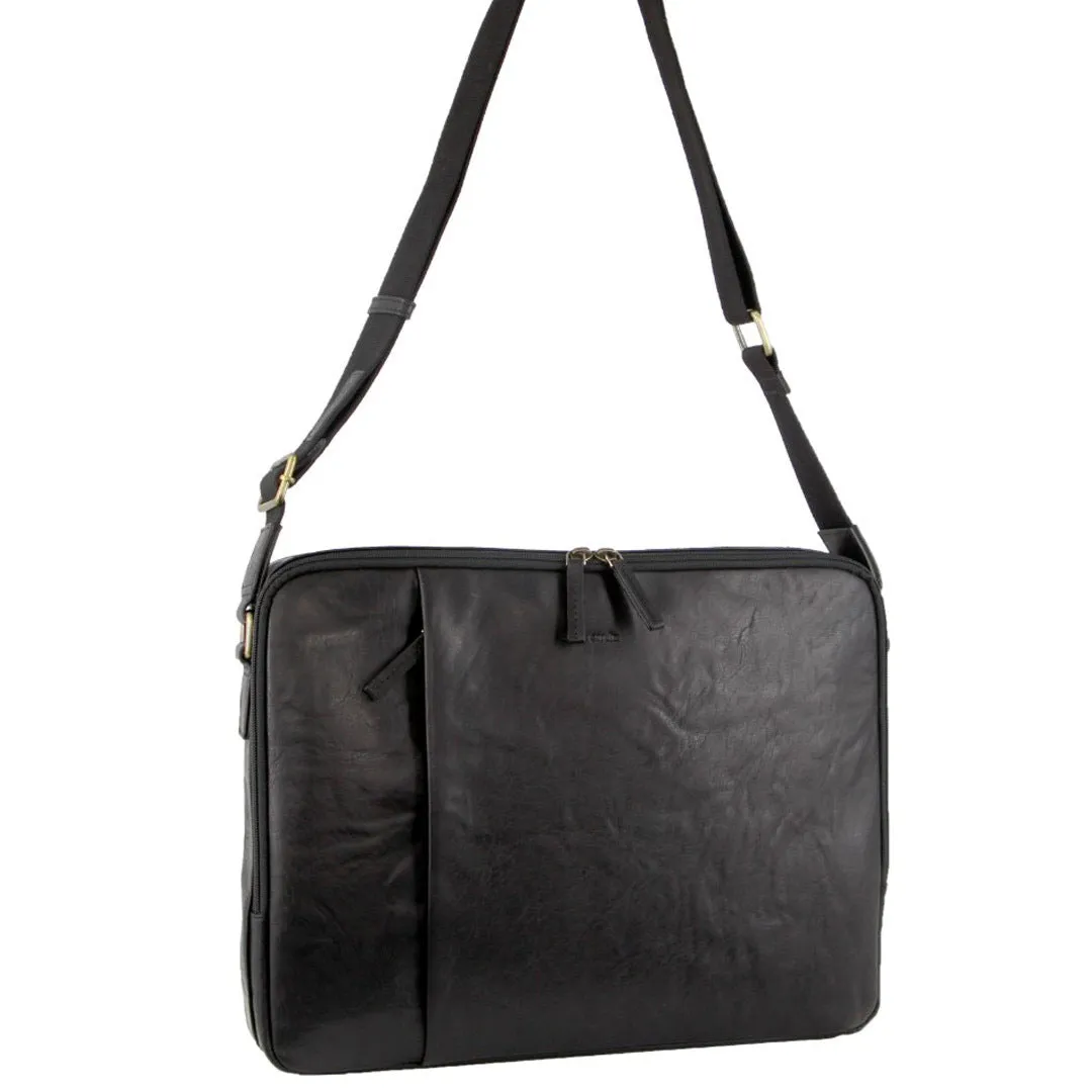 Pierre Cardin Crumpled Leather 15" Laptop Bag (Black)