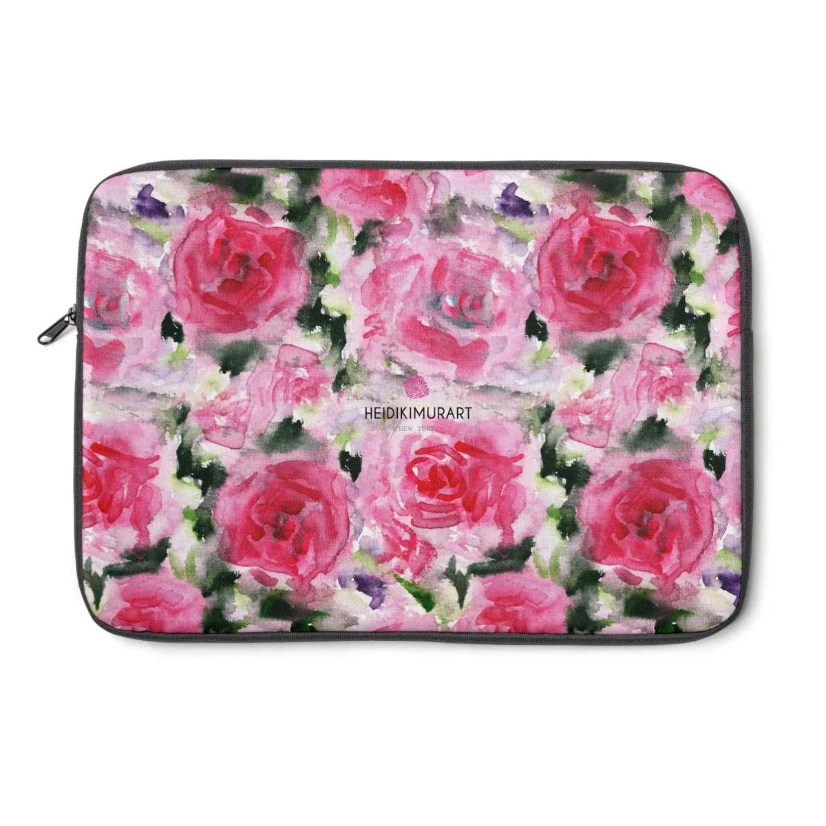 Pink Rose Floral Print 12', 13", 14" Laptop Sleeve Computer Bag Cover- Made in the USA