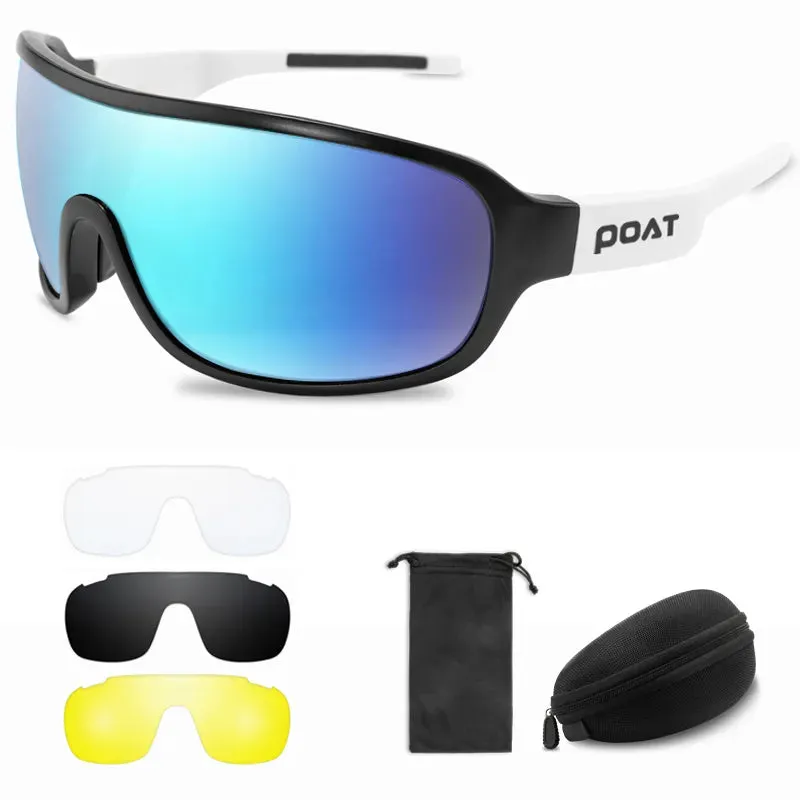 POAT 4 Lens Cycling Glasses UV400 Outdoor Sports Eyewear Fashion Bike Bicycle Sunglasses Mtb Goggles with Case