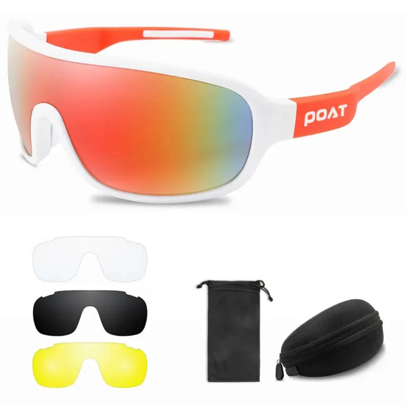 POAT 4 Lens Cycling Glasses UV400 Outdoor Sports Eyewear Fashion Bike Bicycle Sunglasses Mtb Goggles with Case