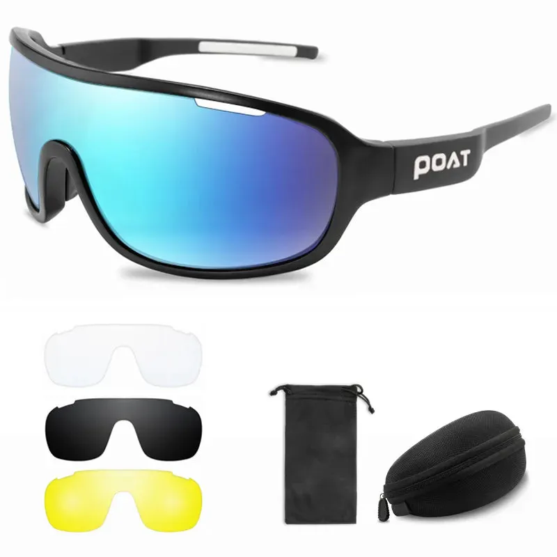 POAT 4 Lens Cycling Glasses UV400 Outdoor Sports Eyewear Fashion Bike Bicycle Sunglasses Mtb Goggles with Case