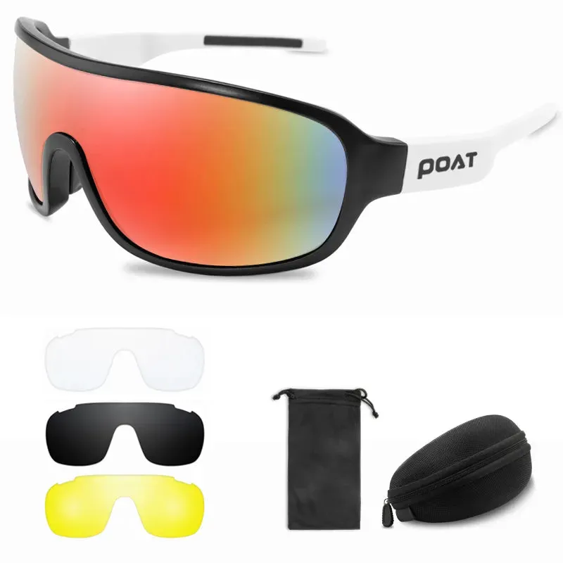 POAT 4 Lens Cycling Glasses UV400 Outdoor Sports Eyewear Fashion Bike Bicycle Sunglasses Mtb Goggles with Case