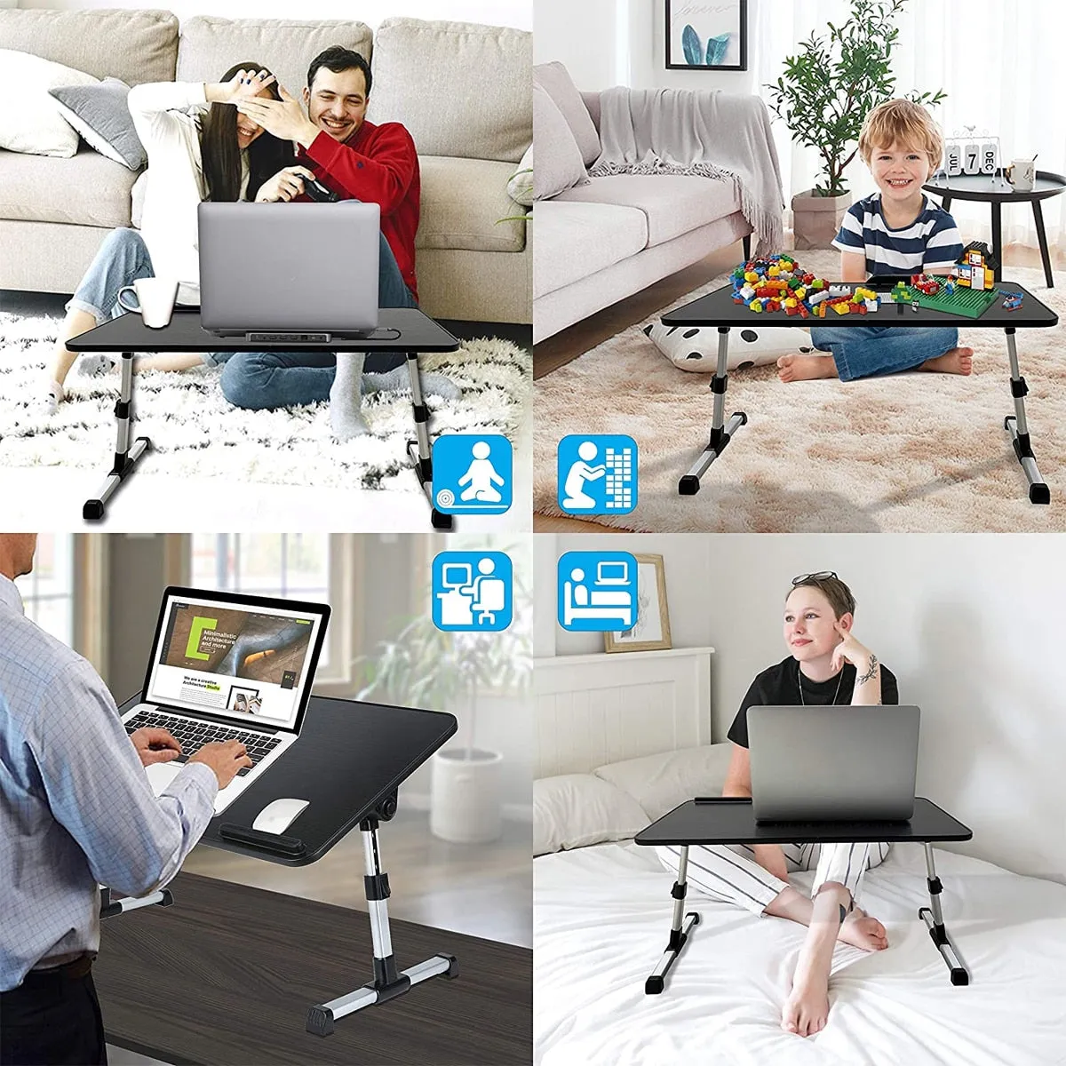 Portable Folding Laptop Stand Holder Study Table Desk Cooling Fan Foldable Computer Desk for Bed Sofa Tea Serving Table Stand