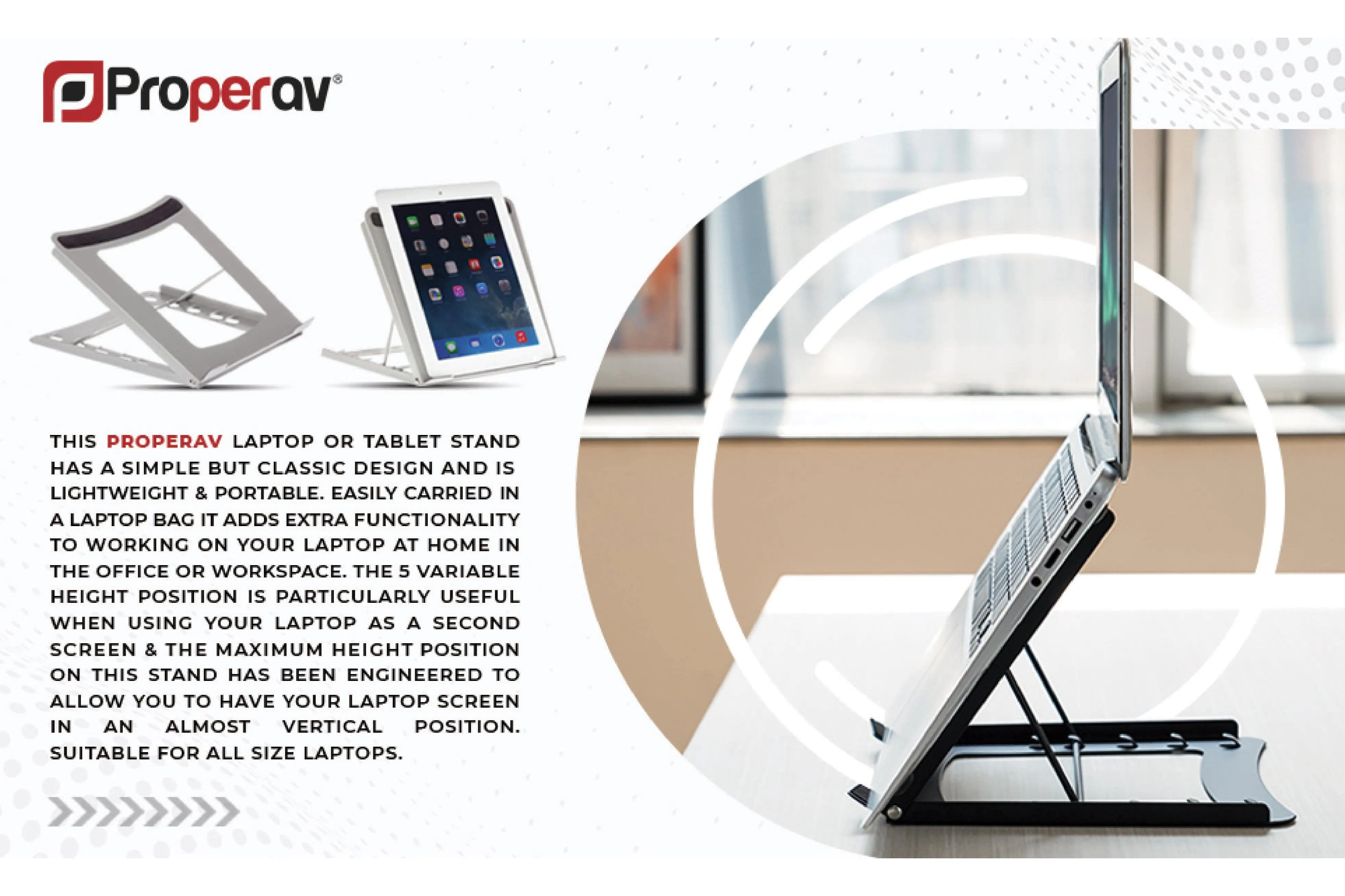 ProperAV Steel Construction Laptop or Tablet Stand with 5 Adjustable Settings