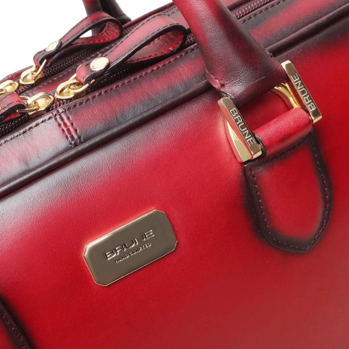 Red Leather Office Briefcase With Extra Compartment