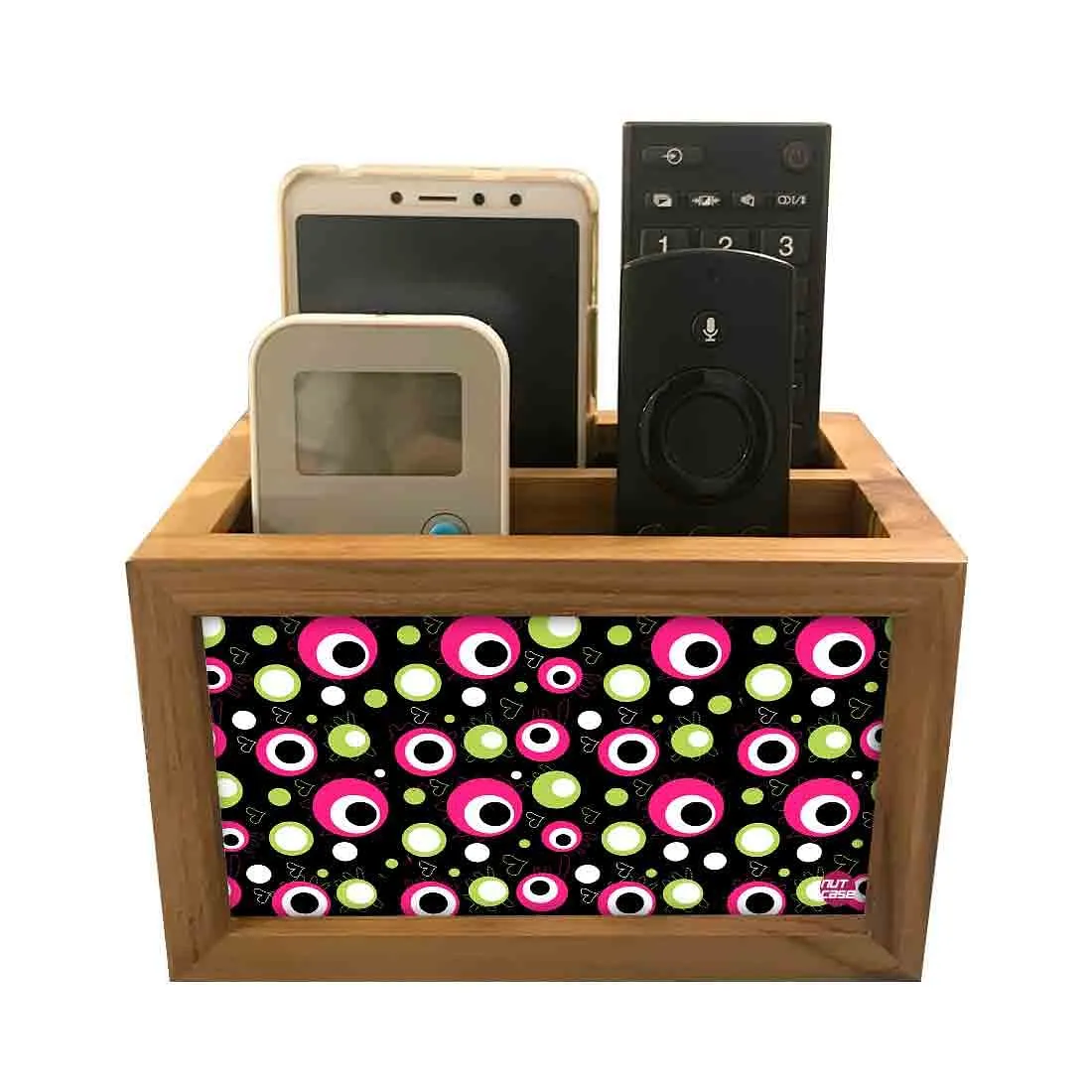 Remote Control Stand Holder Organizer For TV / AC Remotes -  PINK & GREEN Dots