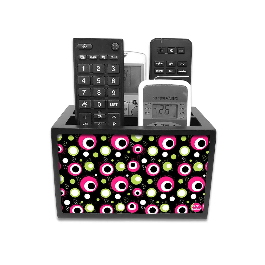 Remote Control Stand Holder Organizer For TV / AC Remotes -  PINK & GREEN Dots