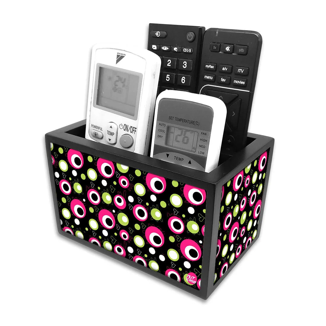 Remote Control Stand Holder Organizer For TV / AC Remotes -  PINK & GREEN Dots