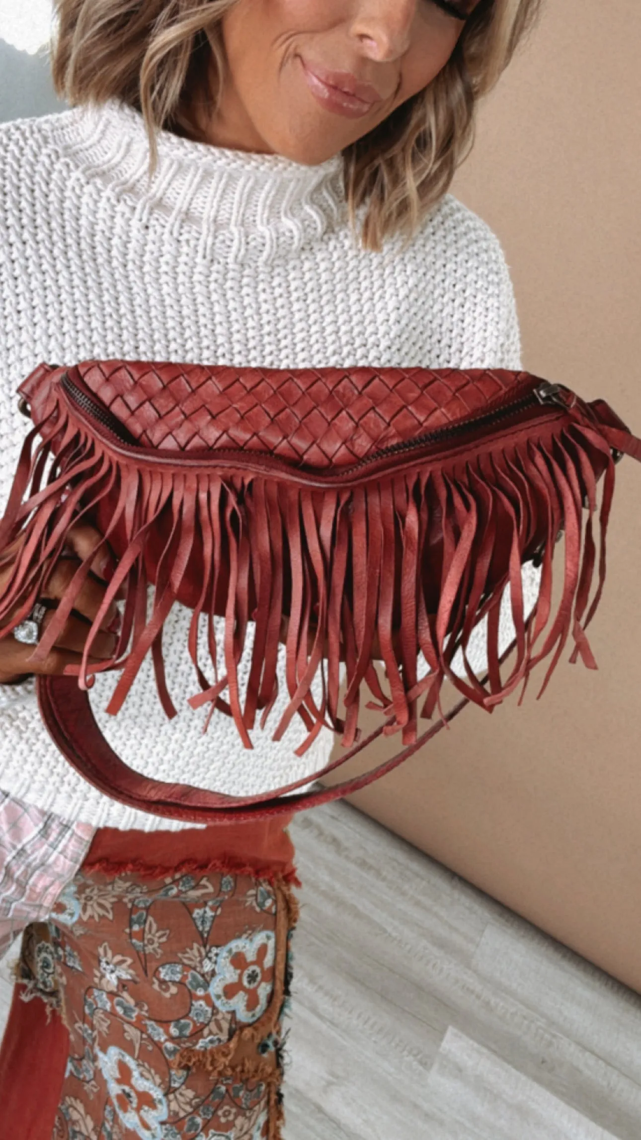 Revival Fringe Fanny Pack, Boho Red