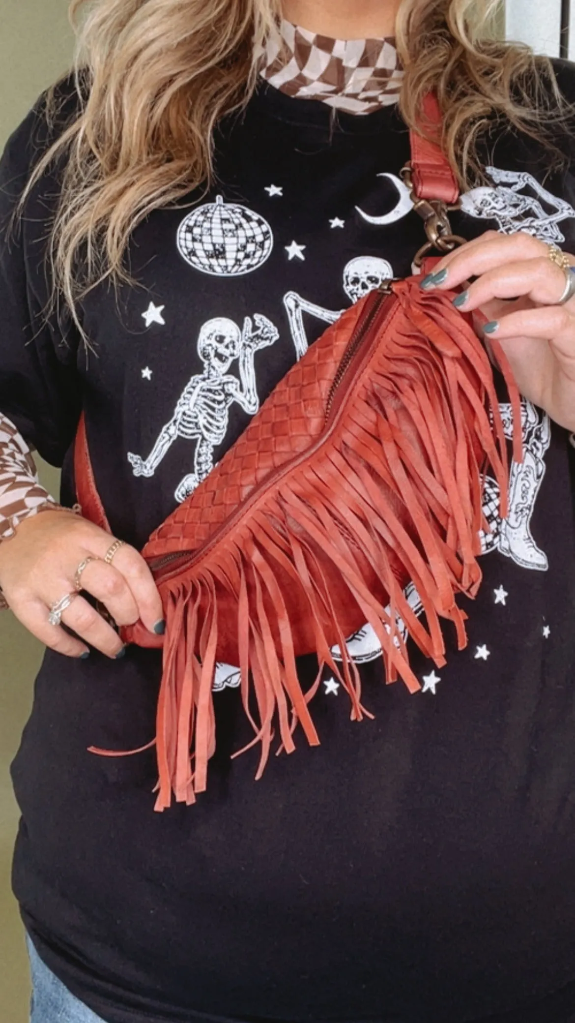 Revival Fringe Fanny Pack, Boho Red