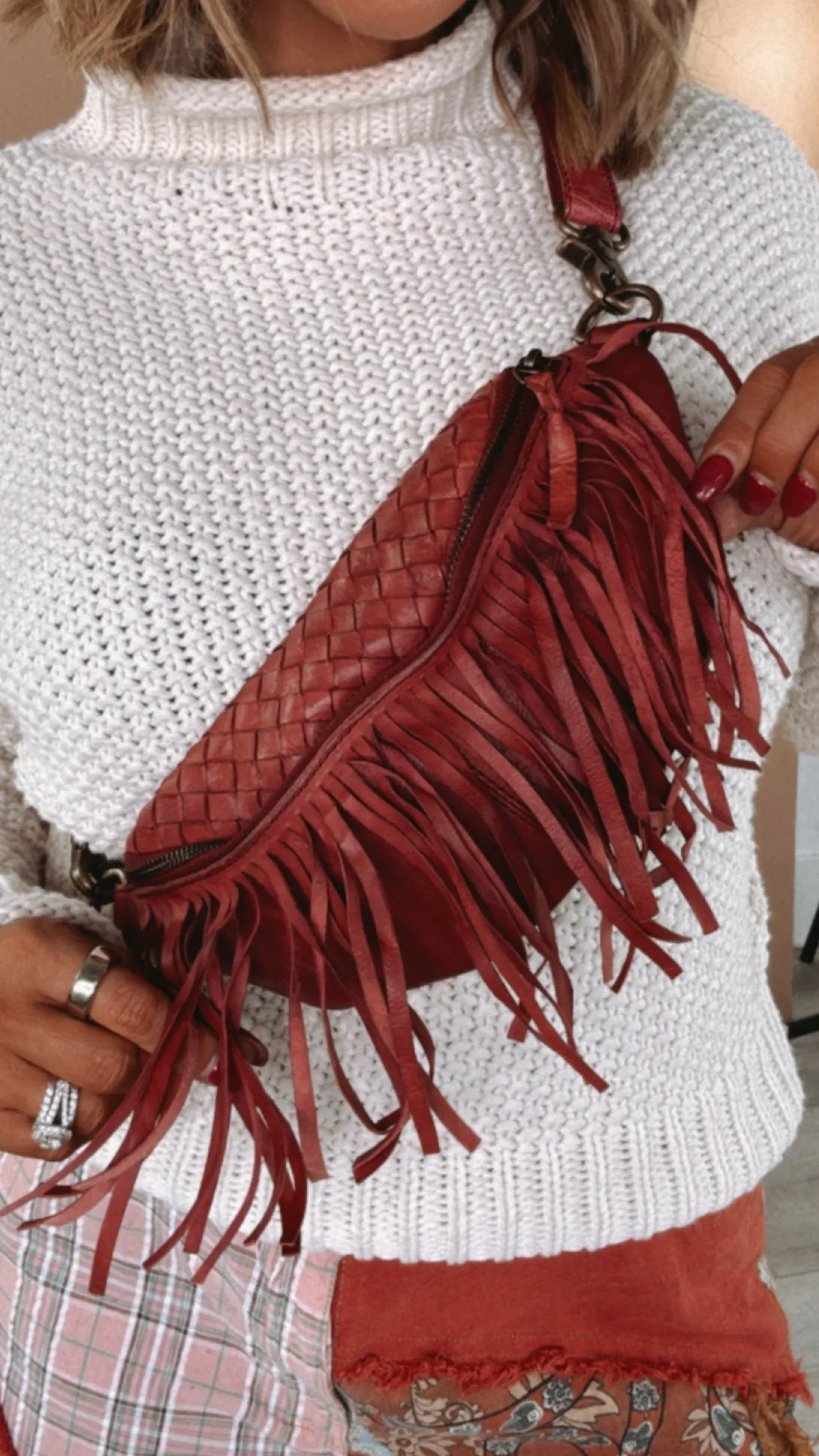 Revival Fringe Fanny Pack, Boho Red