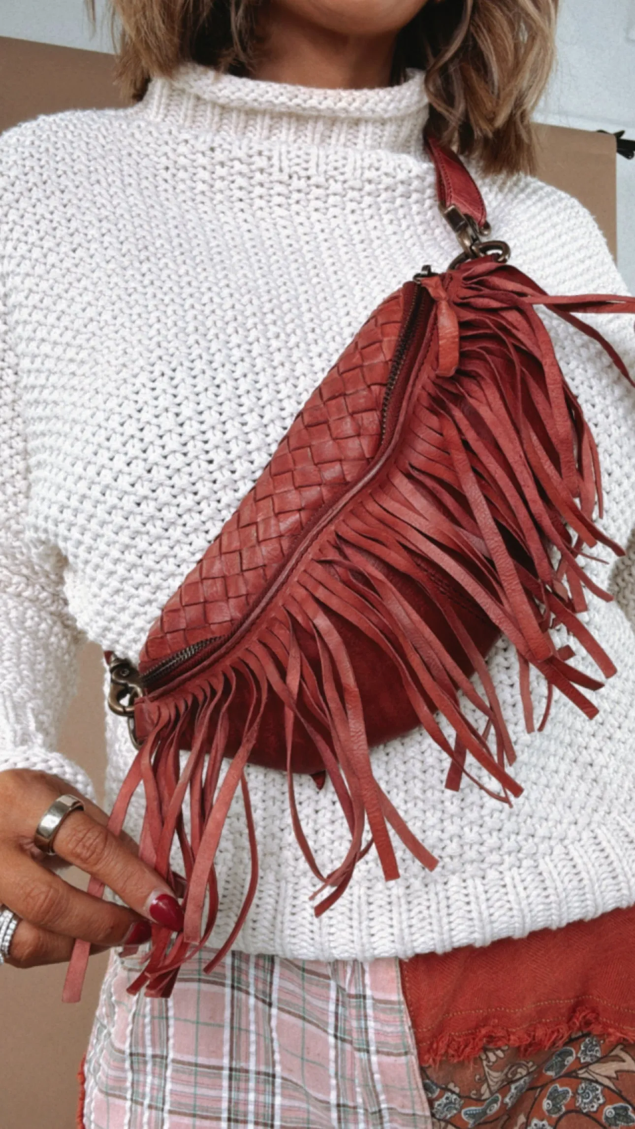 Revival Fringe Fanny Pack, Boho Red