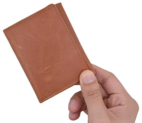 RFID Blocking Mens Vintage Soft Genuine Leather Classic Style Trifold Wallet