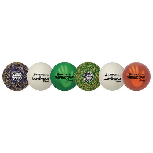 Rhino Skin Variety Dodgeball Set, 6.3" Diameter, Luminous/spider/thermogrip, 6/set