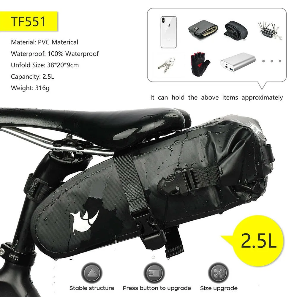 Rhinowalk  Bicycle Saddle Bag 1.5L 2.5L Full Waterproof Cycling Seat Bag MTB Road Repair Tools Bag Bike Tail Pack Accessories