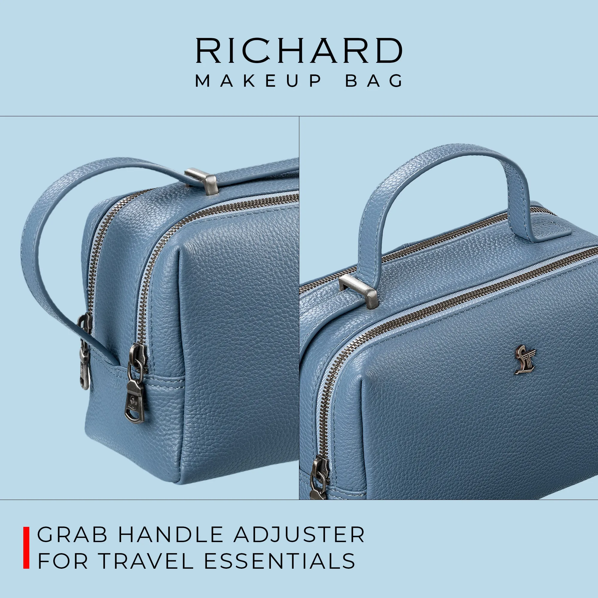 Richard's Genuine Leather Makeup Bag for Women | Makeup Organizer Bag | Cosmetic bag for Travel | Color: Blue