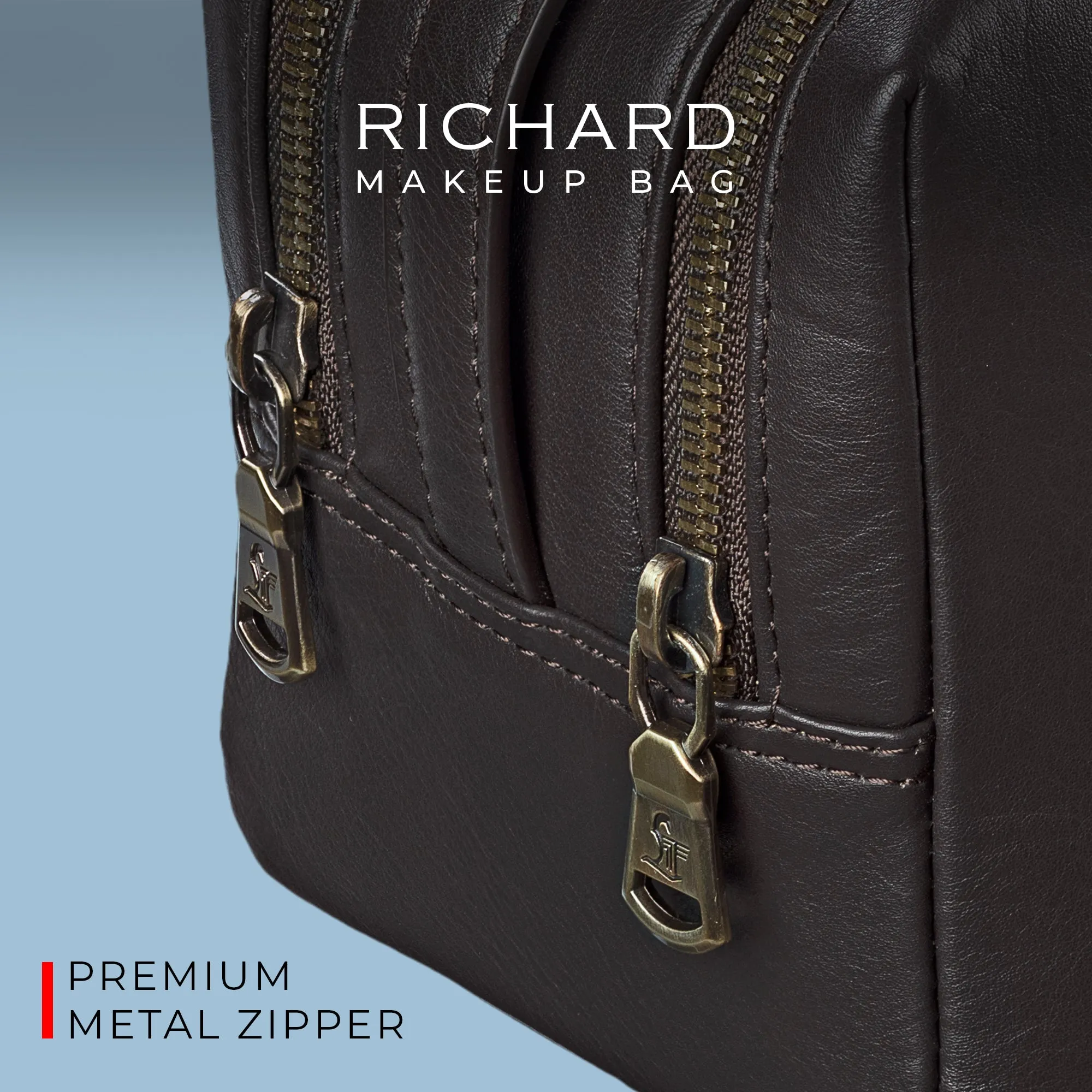 Richard's Leather Toiletry  /  Shaving Kit Bag For Men | For Carrying Grooming Essentials & Travel | In Black, Brown & Tan