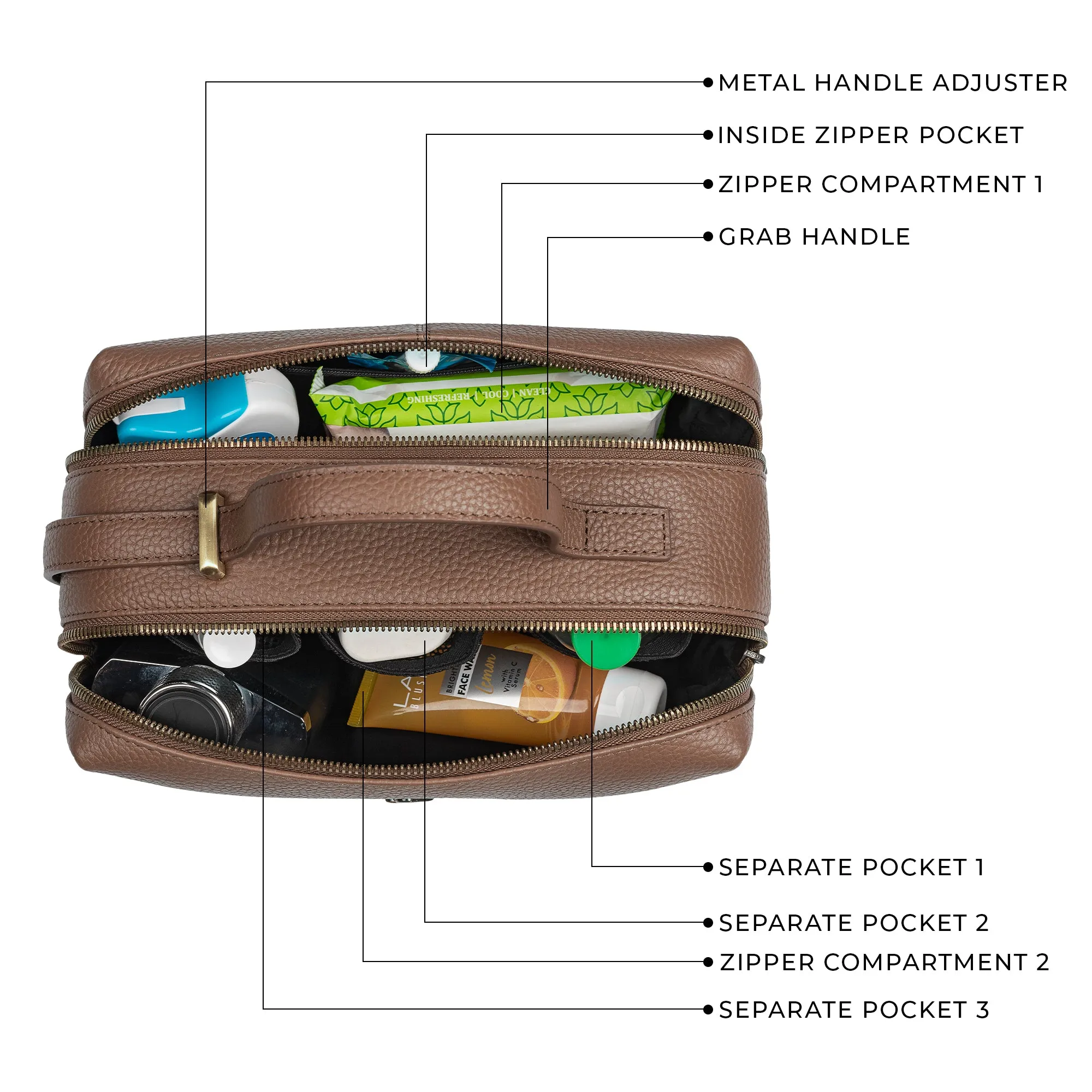 Richard's Leather Toiletry  /  Shaving Kit Bag For Men | For Carrying Grooming Essentials & Travel | In Black, Brown & Tan