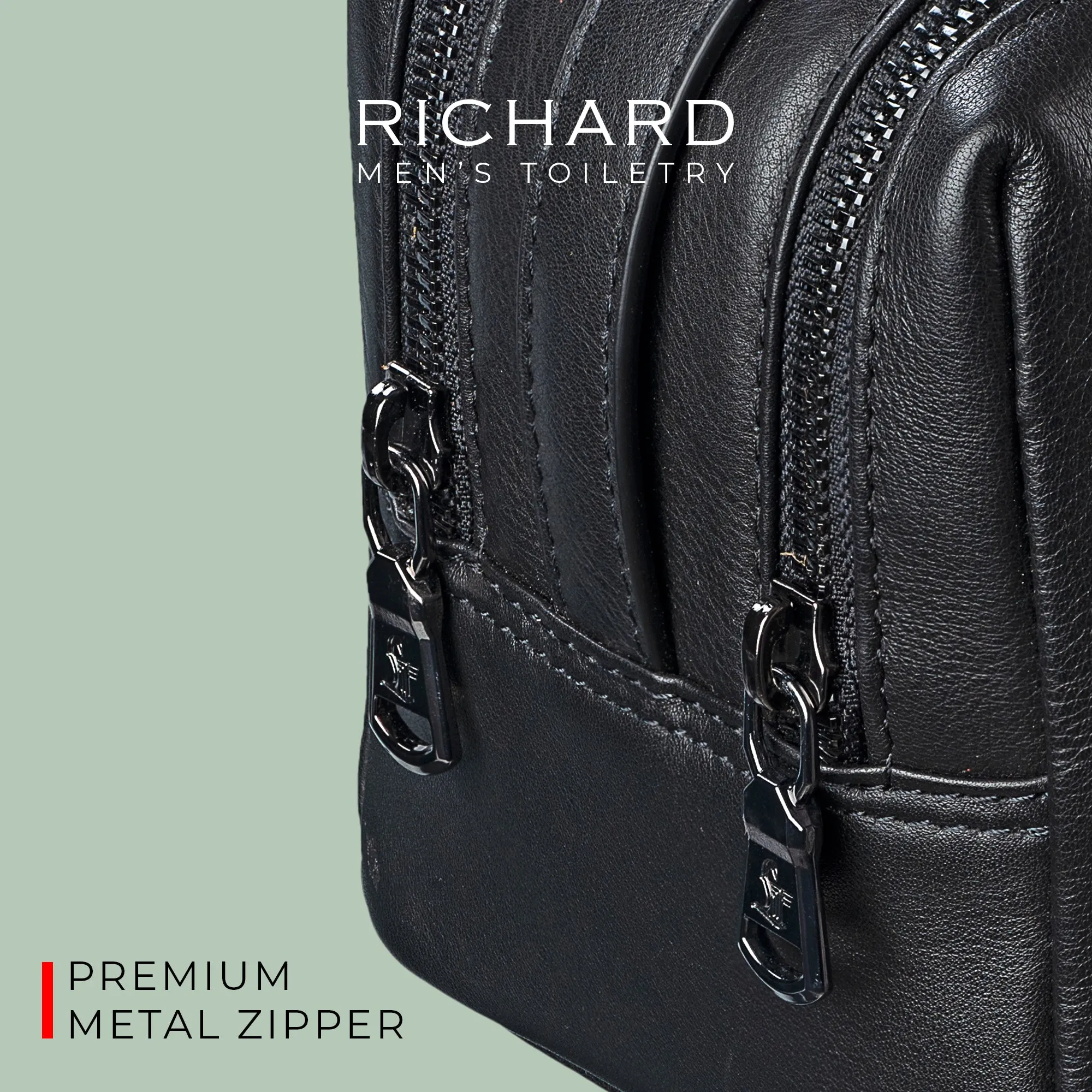 Richard's Leather Toiletry  /  Shaving Kit Bag For Men | For Carrying Grooming Essentials & Travel | In Black, Brown & Tan