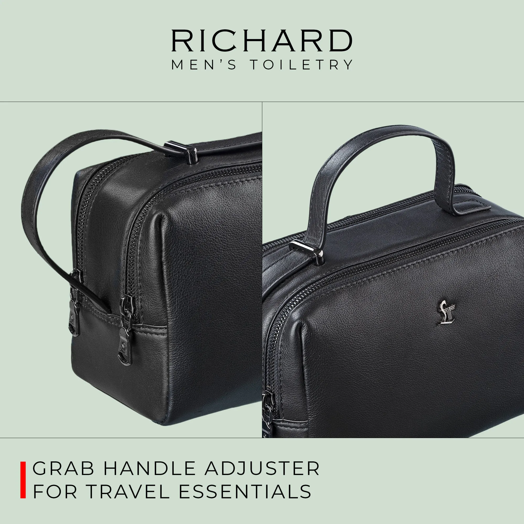 Richard's Leather Toiletry  /  Shaving Kit Bag For Men | For Carrying Grooming Essentials & Travel | In Black, Brown & Tan