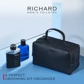 Richard's Leather Toiletry  /  Shaving Kit Bag For Men | For Carrying Grooming Essentials & Travel | In Black, Brown & Tan