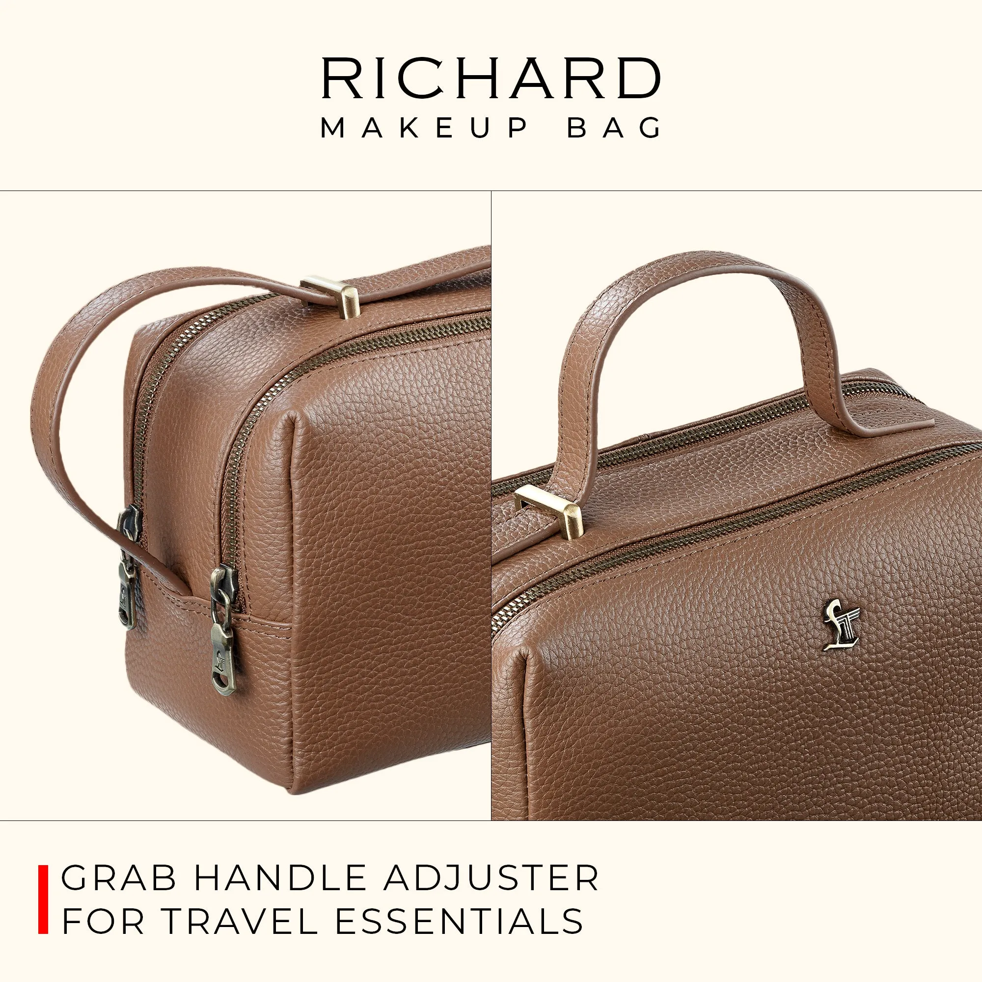 Richard's Leather Toiletry  /  Shaving Kit Bag For Men | For Carrying Grooming Essentials & Travel | In Black, Brown & Tan