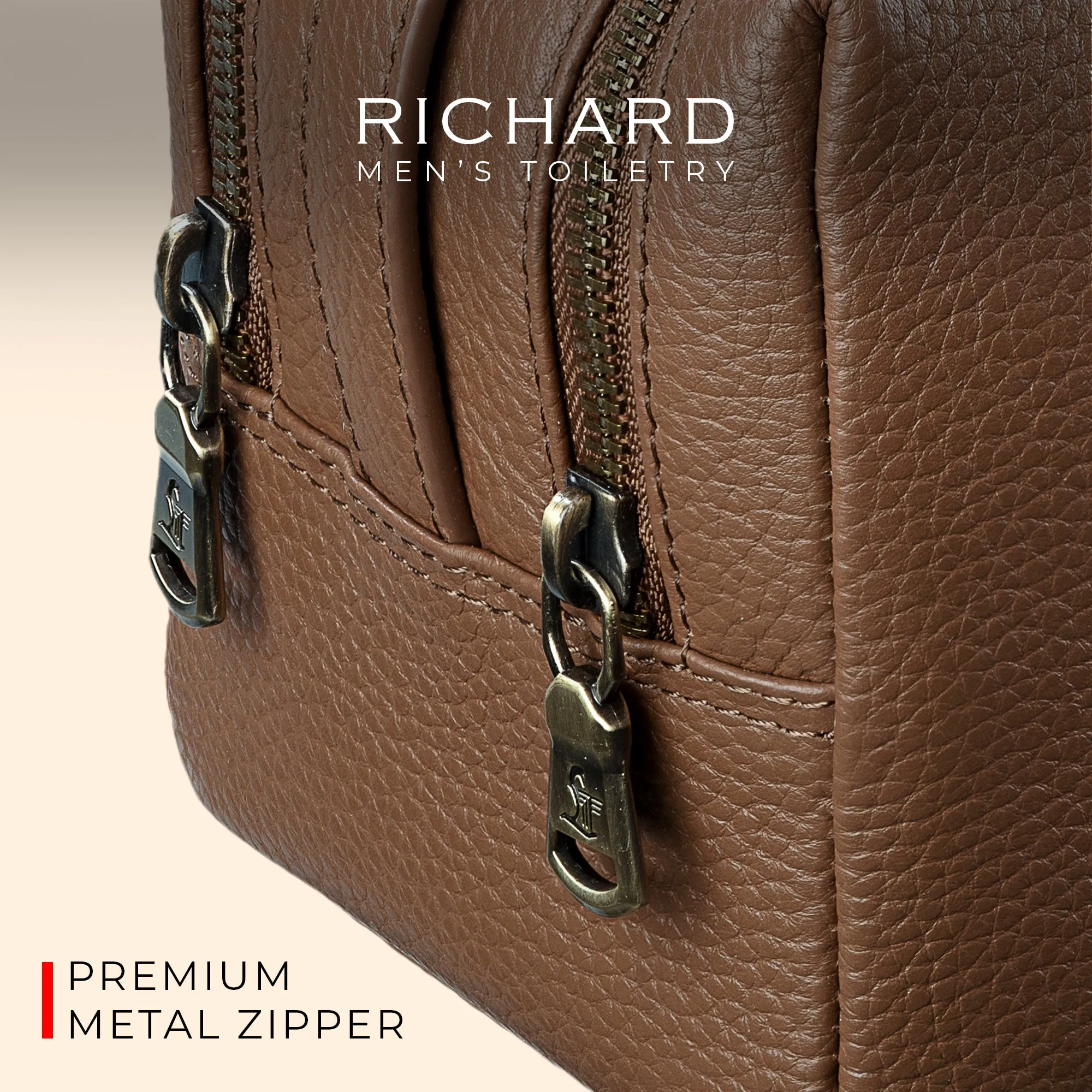 Richard's Leather Toiletry  /  Shaving Kit Bag For Men | For Carrying Grooming Essentials & Travel | In Black, Brown & Tan