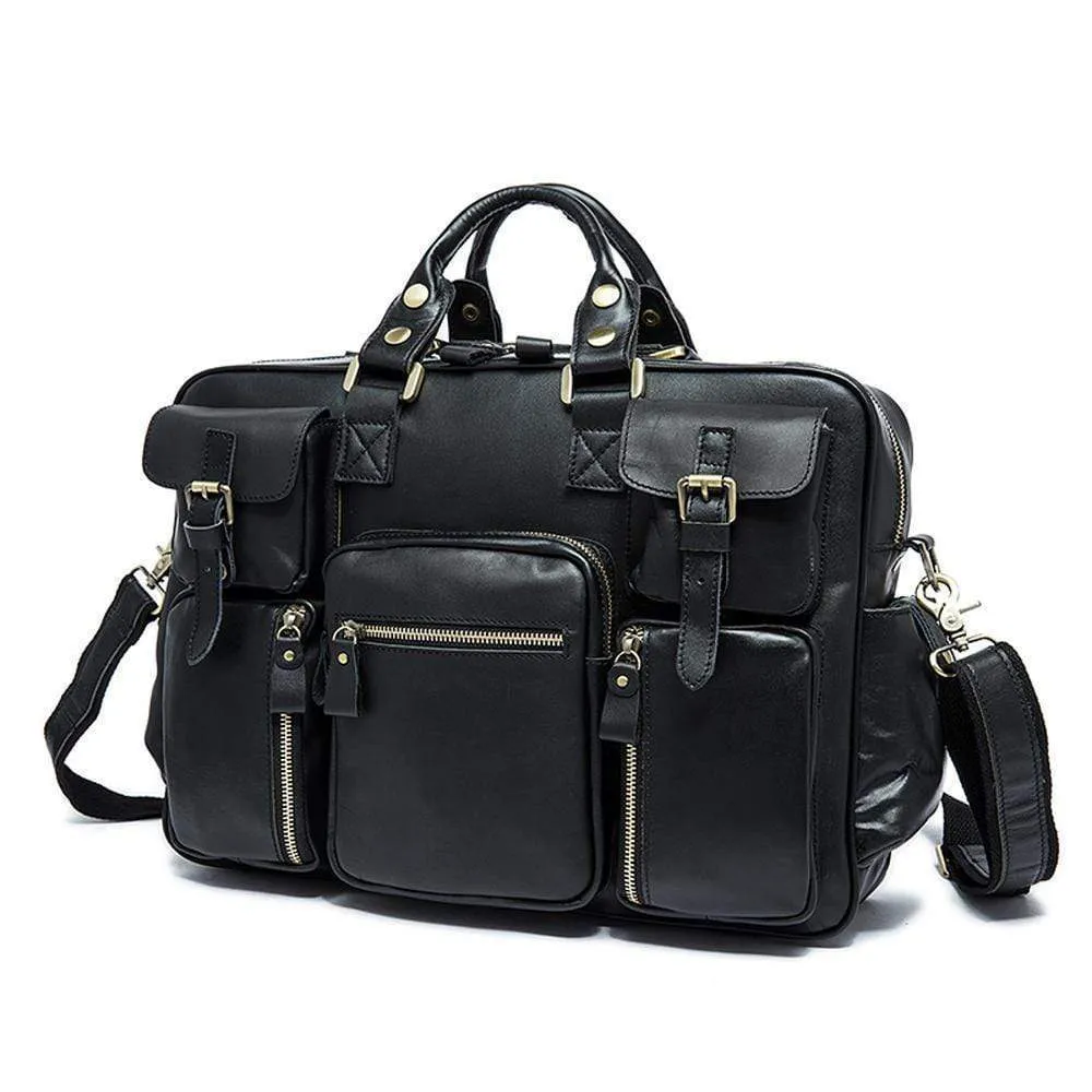 Rossie Viren Vintage Functional Men Briefcase Large Volume Business Briefcase Men's Top Handle Daily Postmen Carry Tote Shoulder Bag