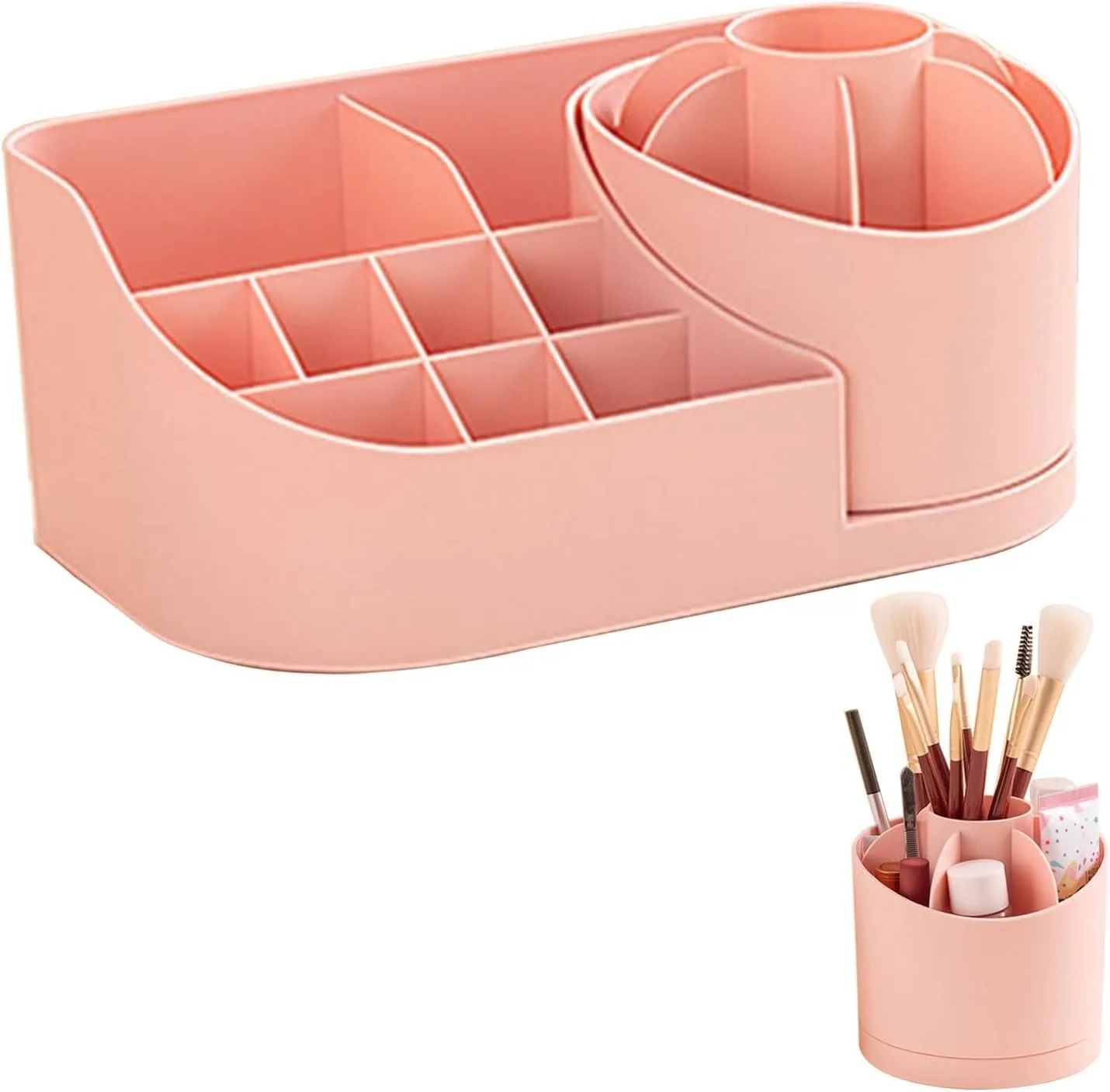 Rotating Cosmetic Organizer Box Drawers Storage Plastic Stationary Box | Make Up Organiser For Women (Pink)