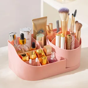 Rotating Cosmetic Organizer Box Drawers Storage Plastic Stationary Box | Make Up Organiser For Women (Pink)