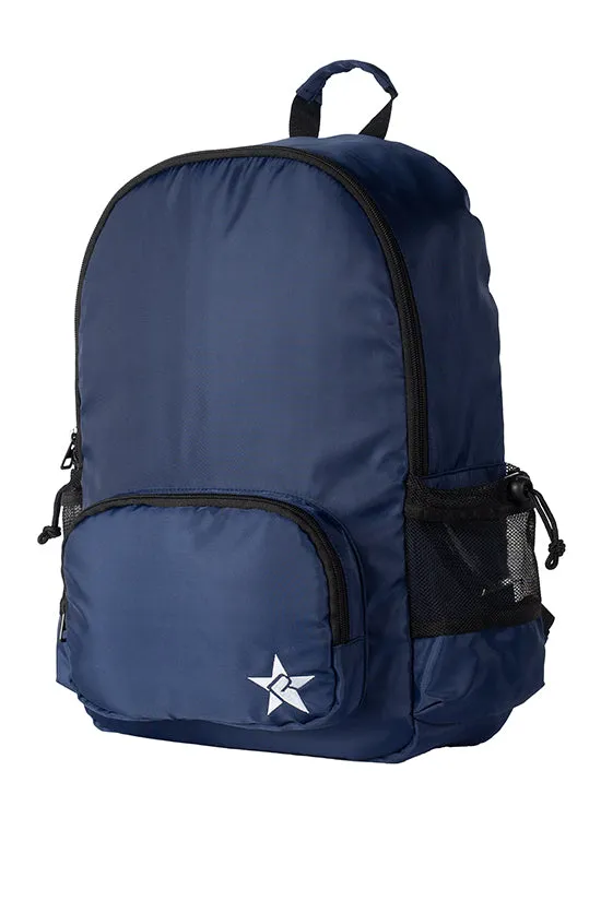 Satin in Navy Blue Rebel Raven Backpack with Black Zipper