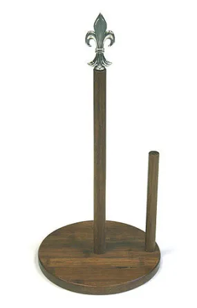 Simply Bamboo Brown Carbonized Bamboo Paper Towel Holder w/ Metal Fleur-De-Lis Ornament - 15.25"