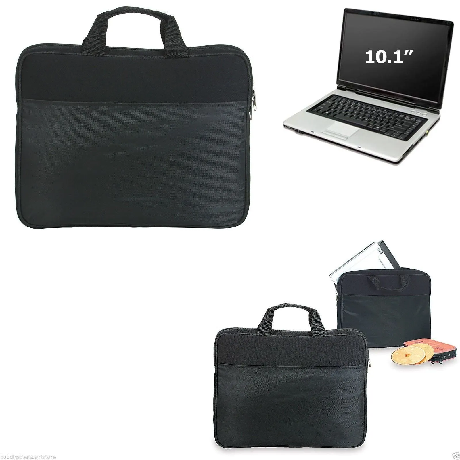 Small Laptop Computer Tablet Ipad Bag Sleeve Case Pouch Zipper Black To Fit 10.1inch Device