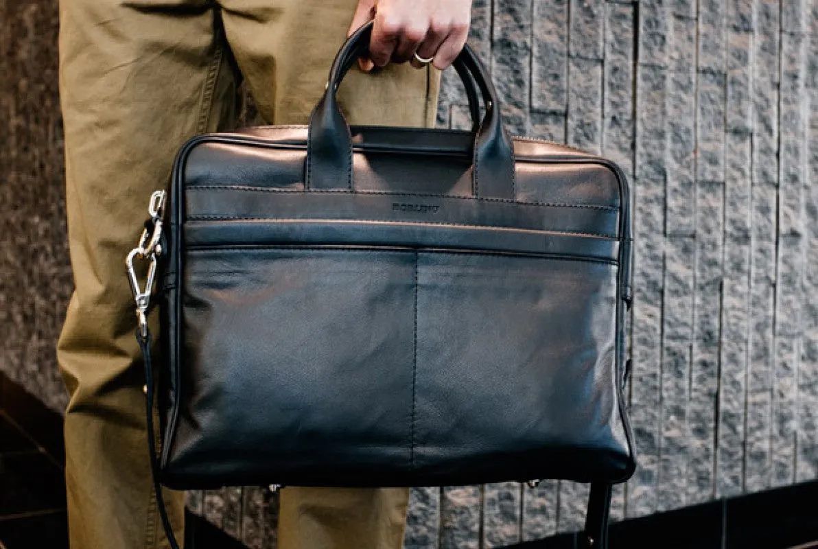 Soft Calf Leather Briefcase - The Treviso - Onyx