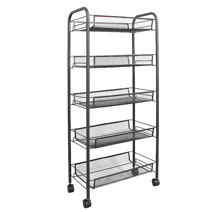 SOGA 5 Tier Steel Black Bee Mesh Kitchen Cart Multi-Functional Shelves Portable Storage Organizer with Wheels