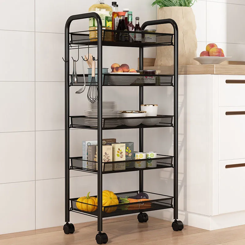 SOGA 5 Tier Steel Black Bee Mesh Kitchen Cart Multi-Functional Shelves Portable Storage Organizer with Wheels