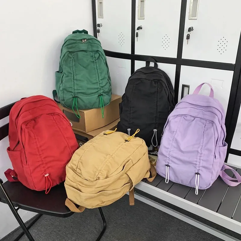 Sohiwoo Fashion Drawstring Design Women Backpack Solid Canvas College Backpack Female Student School Bags Girls Boys Leisure Travel Bag