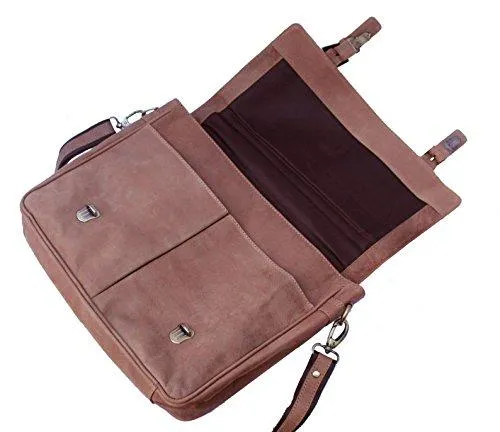 STARHIDE 15.5" Laptop Genuine Distressed Hunter Leather Top Handle Shoulder Messenger Travel Bag Adjustable Strap 535 Brown