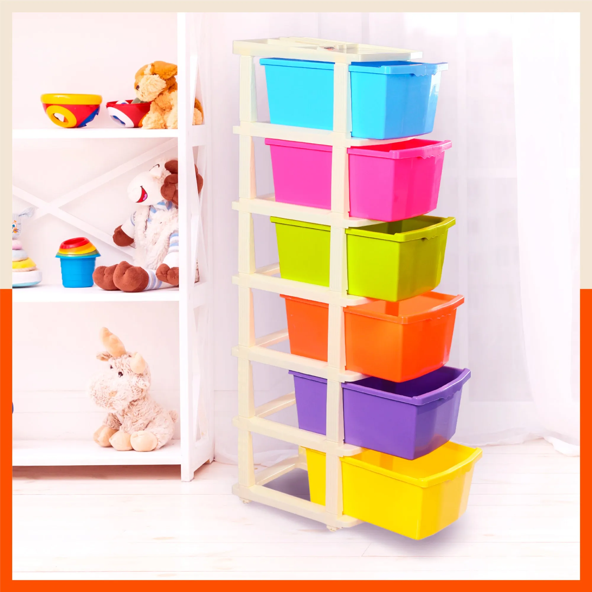 Stomo 6 Multi-Purpose Storage Organizer for Home and Office (Multi Colour)