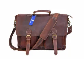 Stylish Handcrafted Brown Leather Laptop Briefcase with Ample Storage Solutions