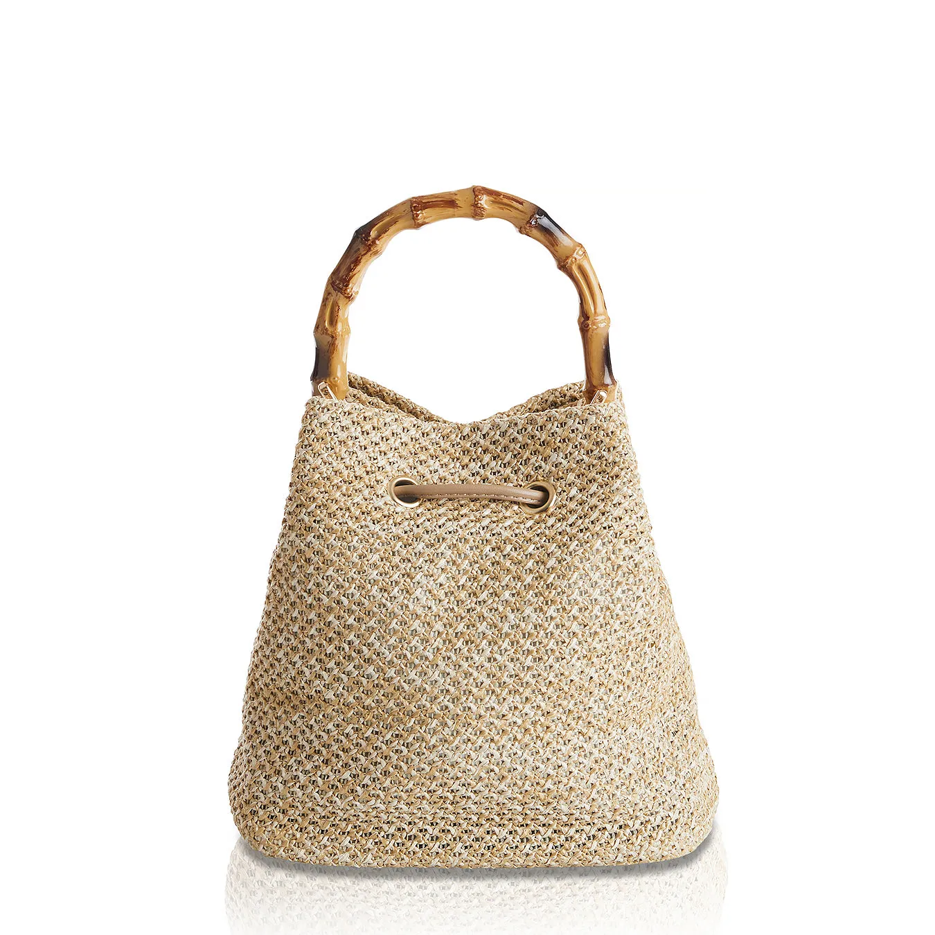 Summer Vintage Woven Drawstring Bucket Bag Khaki