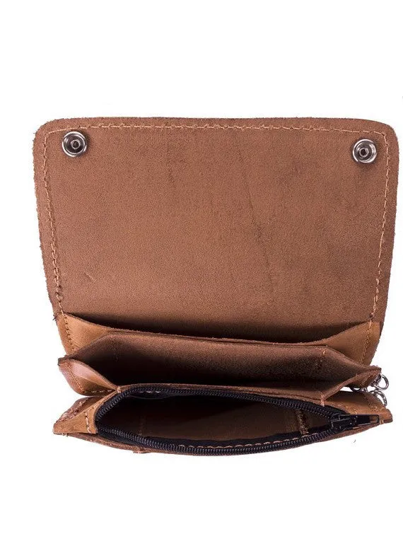 Tan Leather Bifold 4 Compartment Wallet With Zipper Closure