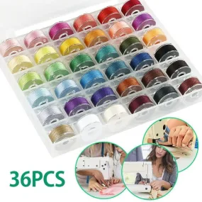 Tcwhniev 36 Pcs/Set Bobbins and Sewing Thread with Case and Soft Measuring Tapes, Basic Sewing Supplies Kit for Beginner Daily Use, Fit for Brother Babylock, Janome, Elna, Singer (Assorted Colors)