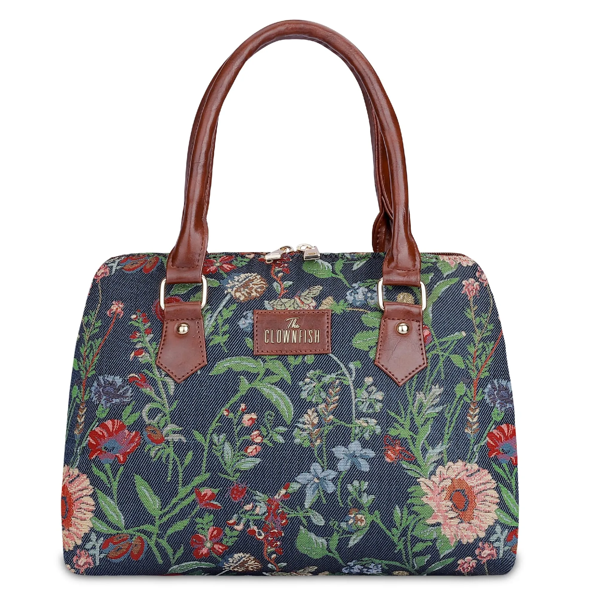 The Clownfish Montana Series Handbag for Women Office Bag Ladies Purse Shoulder Bag Tote For Women College Girls (Navy Blue-Floral)