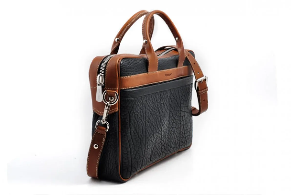 The Treviso Buffalo Leather Briefcase - Onyx with Terra