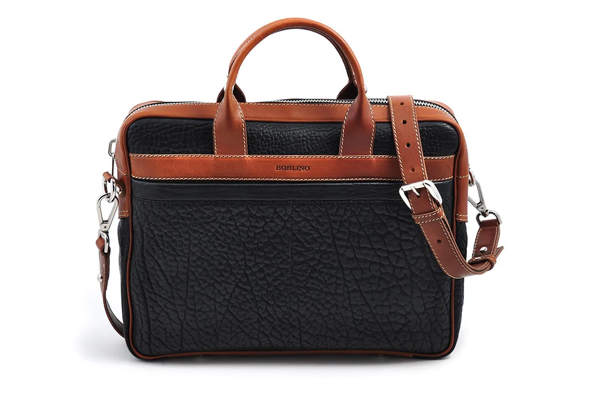 The Treviso Buffalo Leather Briefcase - Onyx with Terra