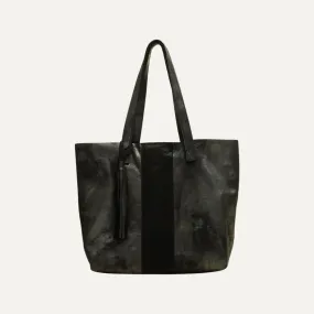 Tote Bag | Black Metallic   Sting Ray Print Leather Stripe "The Britney"