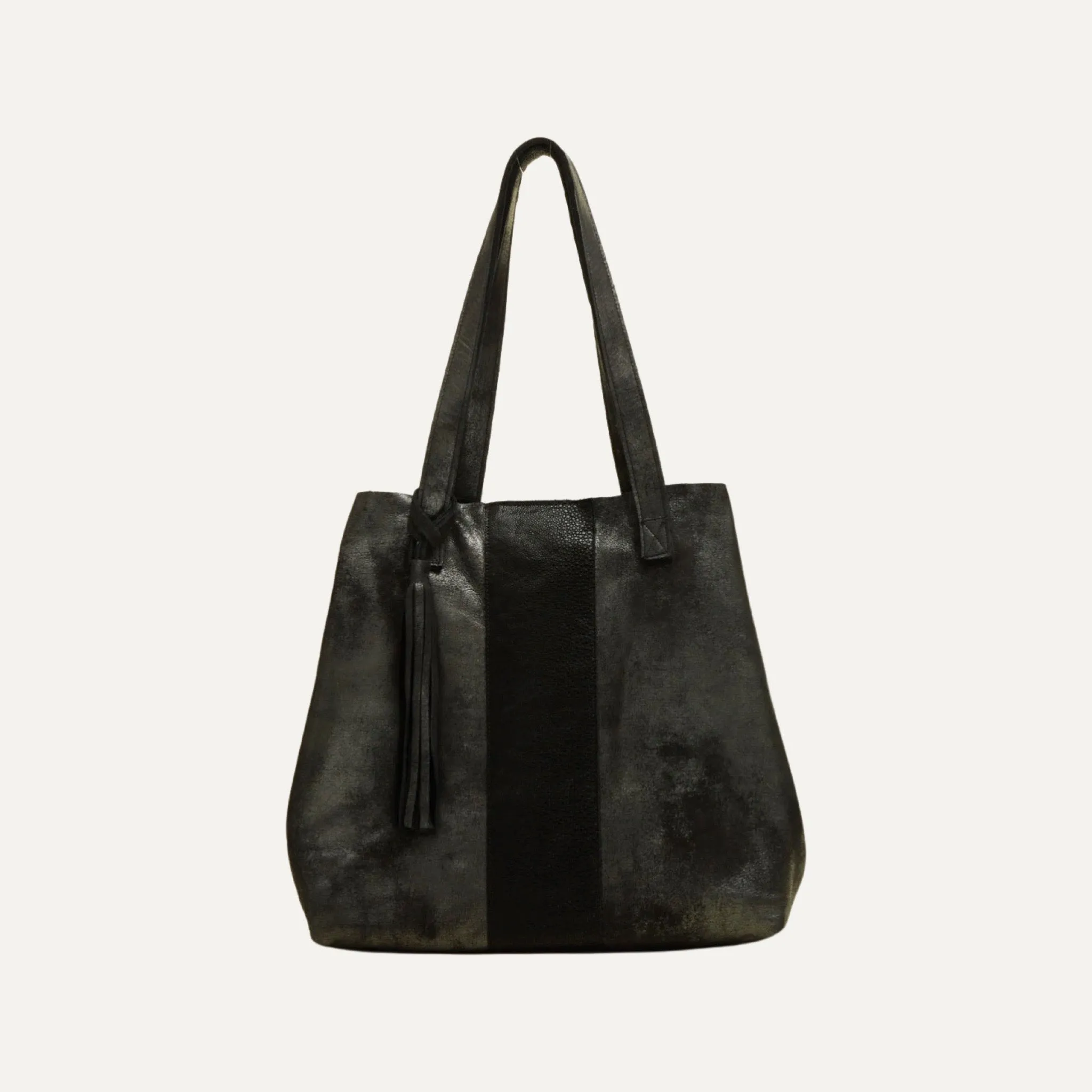 Tote Bag | Black Metallic   Sting Ray Print Leather Stripe "The Britney"