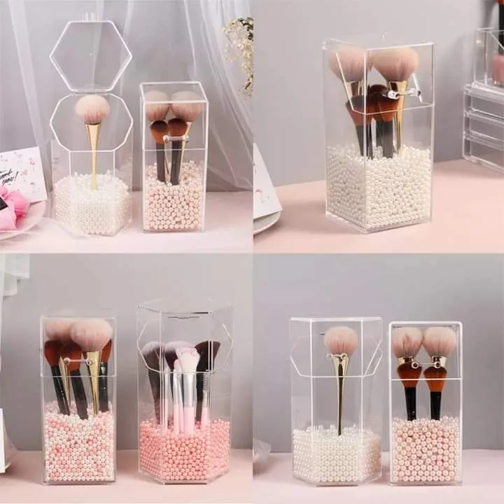 Transparent brush holder with pearls