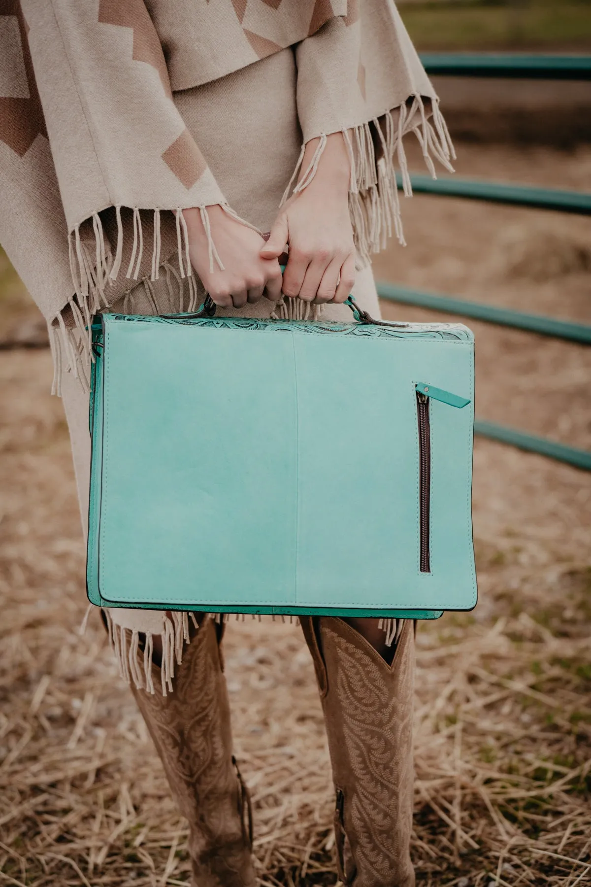 Turquoise Tooled Leather Briefcase